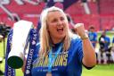 Chelsea manager Emma Hayes celebrates after winning the Barclays Women’s Super League for the fifth successive season in her final game in charge (Martin Rickett/PA)