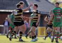 DELIGHT: Newport celebrate Che Hope's try against Ebbw Vale