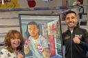 Julie Page (L) painted Lee Selby (R), with the painting to be auctioned as he is admitted to the Welsh Boxing Hall of Fame
