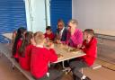 Vaughan Gething joined the pupils for lunch during his visit