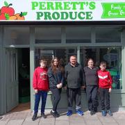 Philip and Joanne Perrett with their children Cadee, Ieuan and Iestyn, have opened Perrett's Produce in Caerphilly