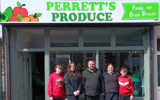 Philip and Joanne Perrett with their children Cadee, Ieuan and Iestyn, have opened Perrett's Produce in Caerphilly