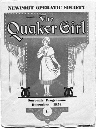 The cover of a programme for the Newport Operatic Society's production of 'The Quaker Girl'.
