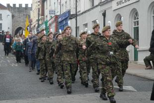 Chepstow Army Cadets march towards the Cenotaph at Chepstow on Sunday