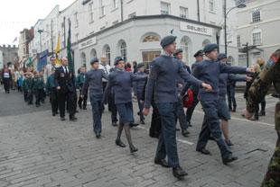 Members of 2272 Air Training Corps march towards the Cenotaph at Chepstow on Sunday