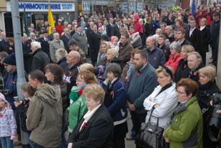 Crowds at the Cenotaph at Chepstow on Sunday 