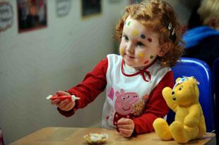 Putting some icing on her Pudsey cake is little Alanna Sulway age 3  at Seren Fach nursery in Caerleon to raise funds for Children in Need
