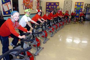 Children from Abertillery Primary School held a cyclethon in aid of Children in Need
