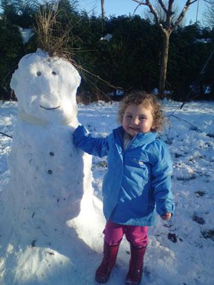 Alena and her snowman Fred, Hannah from Caerleon.