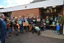 Around 40 parents gathered outside Mr Davies' office in Usk on Friday to protest for a ceasefire
