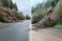 Views of the landslide at the A40 north of Monmouth.