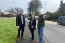 From left to right: David Davies MP, Dr Sue Kingdom, secretary of Chepstow Chamber of Commerce and Tourism and Cllr Paul Pavia at the Highbeech roundabout in Chepstow