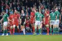Welsh players celebrate at the final whistle