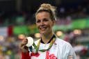 BRILLIANT BECKY: Becky James proudly shows off her silver medal