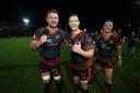 RELIEF: It was great to be able to celebrate a Dragons derby win with Jason Tovey and Tavis Knoyle