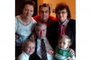 PLEA: Chris Lewis (centre) with, clockwise from top-left, daughter in law, Sue-Ellen, son Chris, wife Caroline, grandson Dylan, and Bethany O'Regan