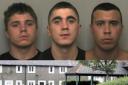 LOCKED UP: From left, Liam Price, Niall Price and Owain Turner. Below; Officers at the scene.