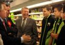 CAMPAIGN TRAIL: Alan Johnson chats to Asda employees from, left, Ed Cave, Ben Rodgers and Andrew Blackman at the store in Brynmawr