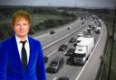 Pop star Ed Sheeran drew thousands of fans to Cardiff for three concerts in May, but there was also travel chaos on the M4 around Newport. Pictures: PA Wire (left)/Traffic Wales (background)