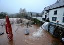Flooding at a pub garden in Crickhowell.