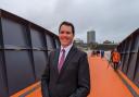 Lee Waters, the Welsh Government's deputy minister for climate change, at the opening of the new footbridge in Newport.
