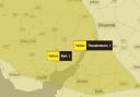 Met Office map showing the weather warning for thunderstorms covering South East Wales.