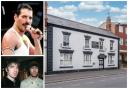 Clockwise from top right: Freddy Mercury of Queen, the former Three Horseshoes pub in Monmouth, Oasis