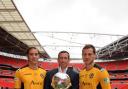 WEMBLEY WAY: County manager Justin Edinburgh with players Sam Foley, left and Gary Warren with the FA Trophy at Wembley