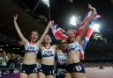 Great Britain's (left to right) Olivia Breen, Jenny McLoughlin, Katrina Hart and Bethany Woodward celebrate their third place in the women's 4 x 100m relay T35-38 at the Olympic stadium, London