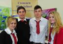 BACK AT SCHOOL: Cwmcarn High School sixth form pupils, from left; Paige Florence, Matthew Morse, Ben Jones and Bethan Morgan