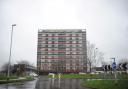 John Griffiths AM is visiting Milton Court tower block to see progress made on the site since Newport City Homes and Wates began refurbishing three of the blocks oaround the city.  Pictured is the outside of the tower block under refurbishment..