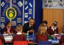 PRESIDENT AND PUPILS: US President Barack Obama at Mount Pleasant Primary School in Rogerstone this morning