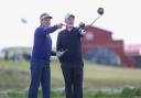 RIVALS: Newport's Phillip Price, right, with defending Senior Open champion Paul Broadhurst at Royal Porthcawl. Picture: Steve Pope - Sportingwales