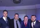WINNERS: Joe Day, left, and Dan Butler, right with directors Colin Faulkner and Gavin Foxall at Sunday’s EFL Awards. Picture: Newport County AFC