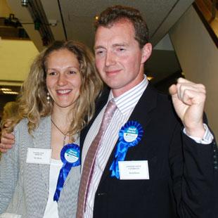 David Davies and wife Aliz celebrate his win in Monmouth.