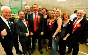Nick Smith's team celebrate Labour's victory in Blaenau Gwent.