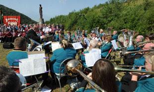 The Abertillery District Brass band perform at the commemoration of the Six Bells.