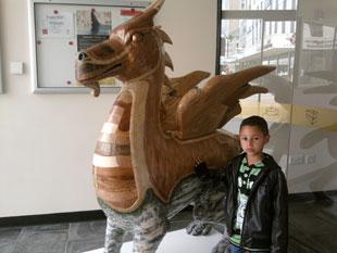 No 39 Wood dragon in the library in John Frost square with Rico Scarpato age 6