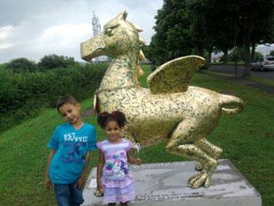 Dragon number 47 'Goldie lookin' Dragon' at Viewpoint also in the picture are Rico Scarpato age 6 and Alexa Scarpato age 3