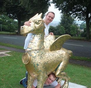 Daniel Saunders and friend with Number 47 Goldie Lookin’ Dragon at the Ridgeway