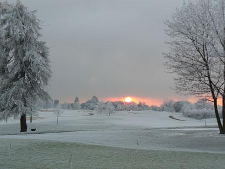 Pictures taken of the sun setting on the Celtic Manor – still cold. Linda Stokoe