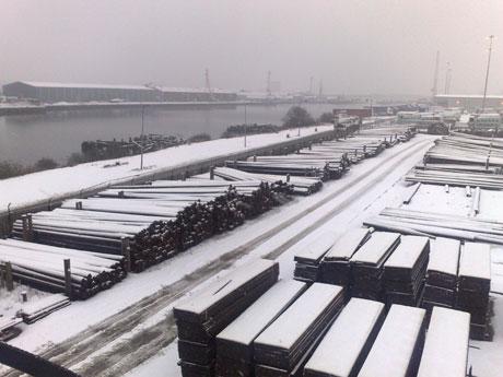 Docks firm Burt, Boulton & Haywood in the snow, from Andrew Westacott. 