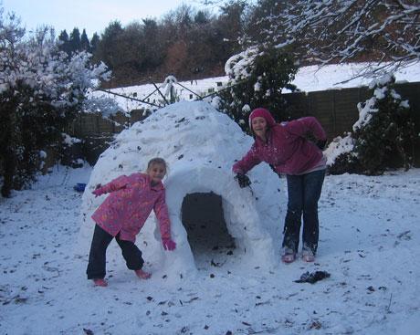 Just thought you might like these photos of our igloo that we built in our garden in Rogerstone.
 
Charlotte Carmichael (13), Tabitha Carmichael (6), Rowan Carmichael(1), Dad (Sean)
 
Thanks,
Rhiannon
