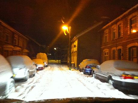 This was a street in Risca on Monday night. Sam Gummer.