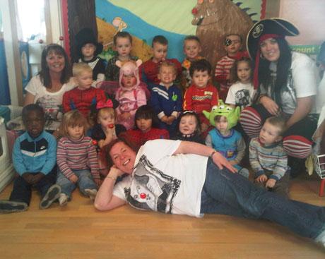 Here is a picture of the children at Little Acorns Playgroup in Newport all fancy dressed up for Comic relief!  Also holding a cake sale to raise money for 'red nose day' 

this afternoon! 