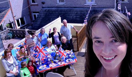 Kristyn Harris of Pontllanfraith with 'Kate and Wills' at to her own royal wedding party