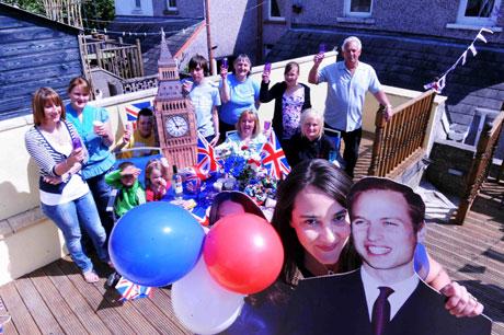 Kristyn Harris of Pontllanfraith with 'Kate and Wills' at to her own royal wedding party