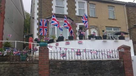Pontgam Terrace Ynysddu.
As far as we know we are they only house that had any bunting etc up, We invited family and friends, had a huge spread of food, we also played royal wedding games, mr and mrs etc, a great evening was had by all.