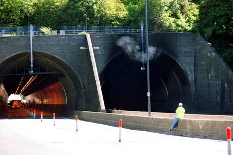 Smoke belches from the westbound tunnel. Pic: Malcom Morgan