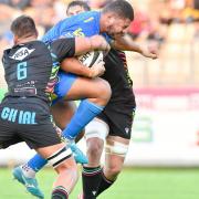 TOUGH TUSSLE: Wales prop Leon Brown on the charge in the Dragons win at Zebre